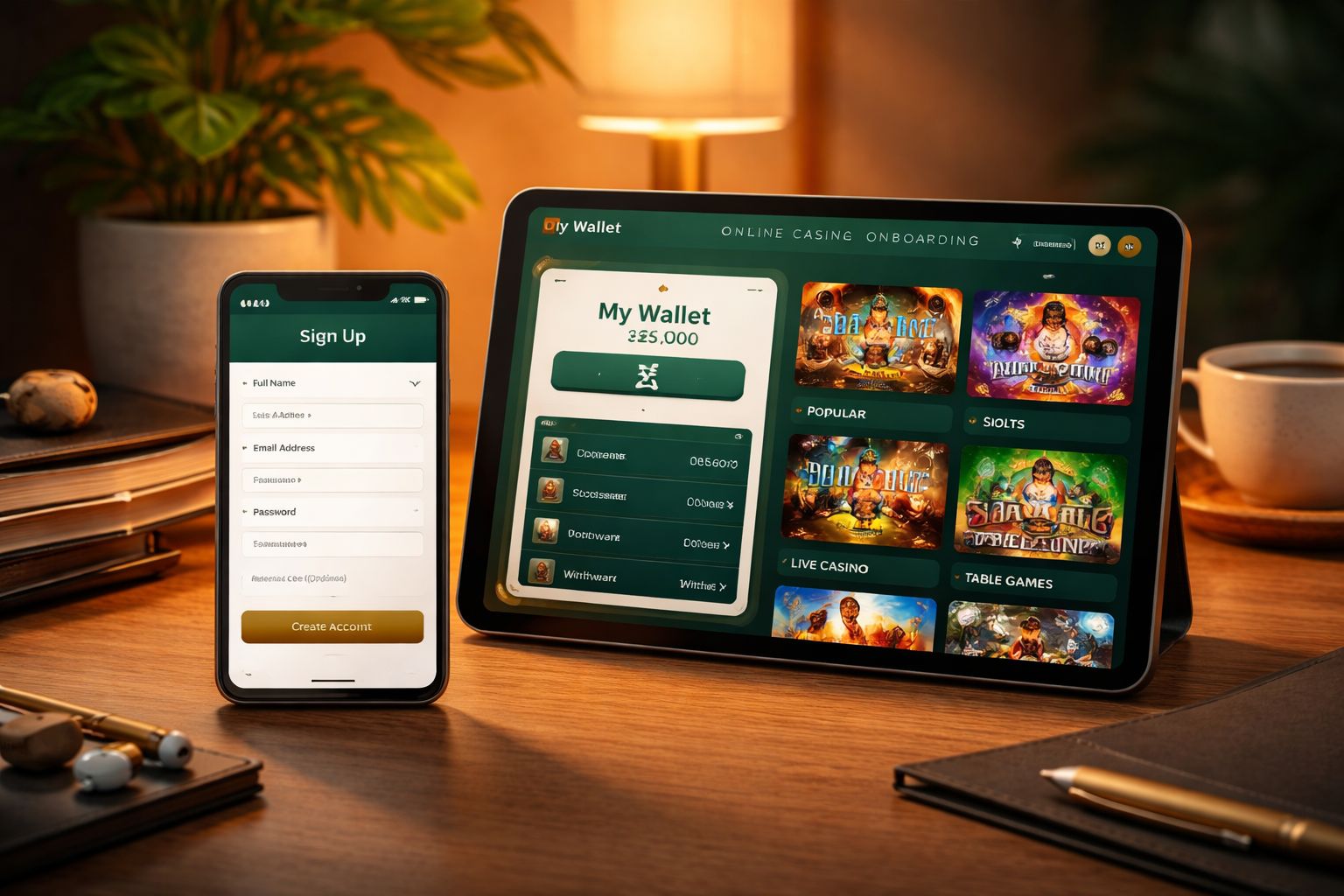 Mobile-friendly online casino setup showing account access game browsing and secure play on CW52