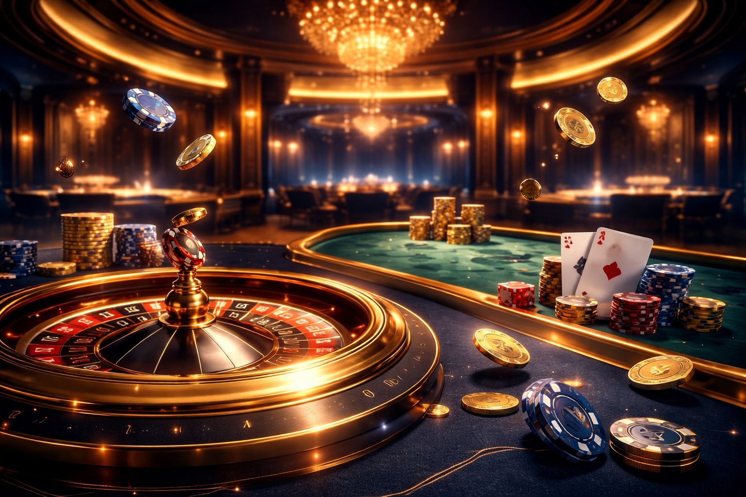 Elegant digital casino room with roulette table glow and premium gaming ambiance inspired by CW52 in Bangladesh