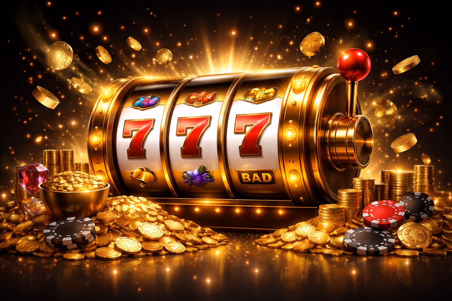 Luxurious slot machine scene with vivid symbols, gold accents, and a premium CW52 gaming mood